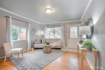 Living room has been freshly painted with on trend colors.