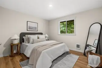 Quietly nooked away at the end of this rambler, this third bedroom sits proud and open.