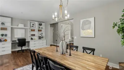 Enjoy the best of both worlds with a formal dining space paired with a convenient built-in desk area.