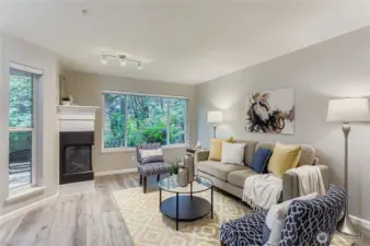 Flow into your living room - cozy up on a winter night with the gas fireplace.