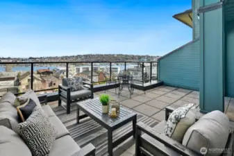 This extra large deck overlooks Lake Union.