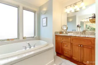 Soaking tub and tile floors