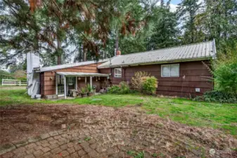 Back side of home, Covered patio.