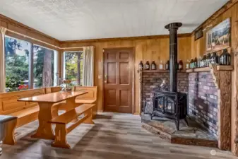 Dining Room with a cozy gas fireplace