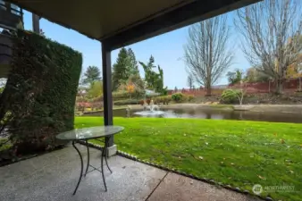 This is your lower patio overlooking the back pond.