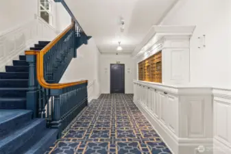 Mailbox room with gorgeous staircases