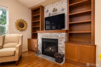 Custom built in shelving and cabinetry. TV and sound system are included with the home.