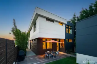 Back yard space, with large entertaining deck built at the same level as the lower yard. Gas stubbed for a BBQ