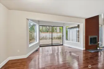 Open Living and Dining areas with Private Back Yard.