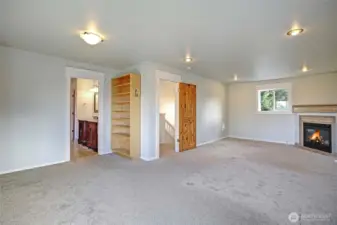 The upstairs primary bedroom is spacious for all your bedroom furniture arrangements.