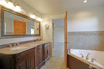 Upstairs primary ensuite with a walk-in closet