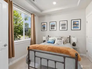 Nestled on the main floor of this exquisite home lies a versatile bedroom, thoughtfully designed with multi-generational living in mind. This well-appointed space offers both comfort and convenience, providing an ideal retreat for family members of all ages.