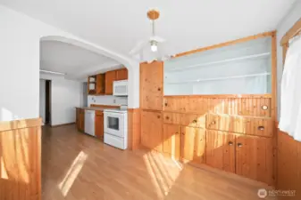 Dining room looking into kitchen.