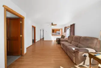 Living room with pass-through to kitchen.