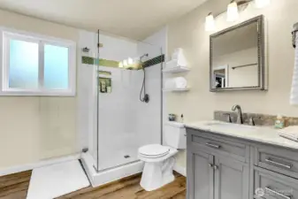 3/4 Bath off primary bedroom on lower level.