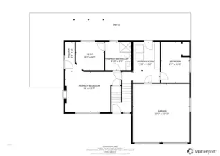 Lower level floor plan with measurements.