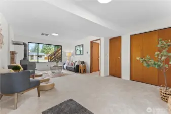Lower level family room with new paint & carpet