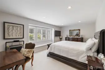 The bonus room offers a flexible and inviting space, perfect for a media room, playroom, home gym, or additional living area. Bright and airy it provides ample room for activities or relaxation. Thoughtfully designed, this versatile space can adapt to the needs of your family while maintaining the home’s elegant and cohesive style.  This room is currently being used as a guest bedroom.