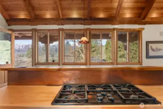 There is a unique and gorgeous view from this home whatever direction you are facing, like this one of the snowcapped Sawtooth Mountains from the kitchen.