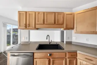 Kitchen with a peak a boo view to the dining room