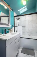 Upstairs bathroom was completely renovated.