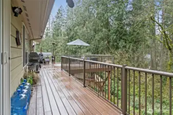 The trex deck extends across the entire back of the home and then expands by the primary bedroom, leaving plenty of room for barbecuing and entertaining.