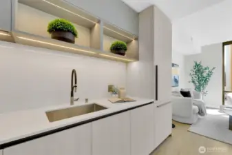 Sleek contemporary kitchen with deep sink