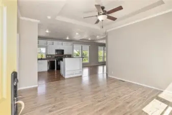 Living room off of the entry. Coffered ceilings!