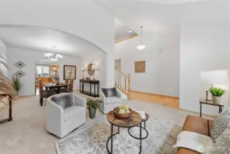 You get a peek of the kitchen and upstairs landing from this view.