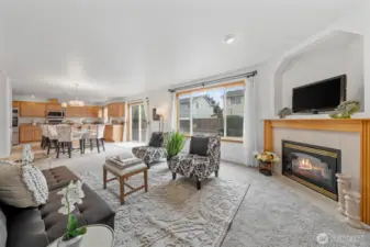 Gas fireplace w/fan system that helps spread all the warmth when needed and this area has a great view of the pretty backyard.