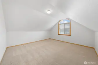 Bonus room with extra large window faces the front of the home and brings in lots of natural light.