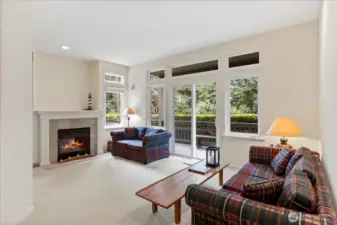 Lower-level family room wih gas fireplace