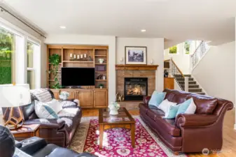 Enjoy the double-sided fireplace in the family room and formal living room.