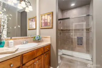 Main floor 3/4 bath adjacent to the office/guest room.