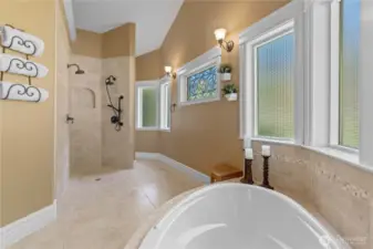 zero entry spa shower/ heated floors and walkin closet
