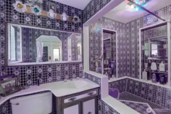 Vintage tiling feature of the primary bath