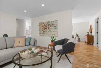 Rooms that flow: Great room, dining and kitchen adjoin