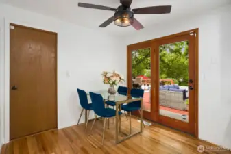 Notice the French door to the deck off of the dining area.
