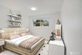 Let's head down the hall to the guest (kiddos?) bedroom...