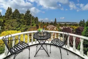The private balcony is attached to the primary suite.