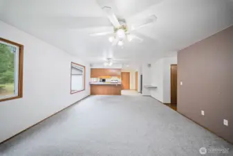 From the family room you will see the dining room and eat in kitchen.