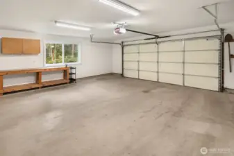 Two car garage with built in shelving