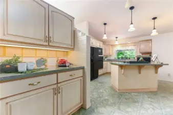 Bar area and kitchen.