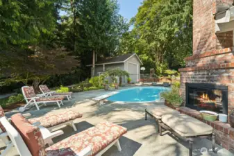 - Fireplace is double-sided! The striking brick element continues ... out onto the expansive patio!
