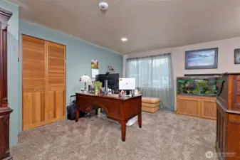 This is the bonus finished room, currently being used as a work-from-home office.