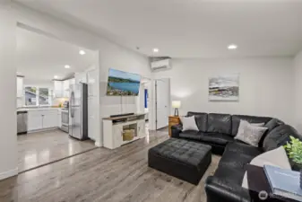 Open, light and bright. Mini split offers heat and AC.