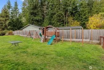 Swing set and playscape can stay with home.