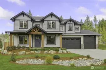 Popular Aspen (extended) floorplan. Example elevation photo.