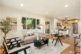 Lots of windows show off the private back yard.