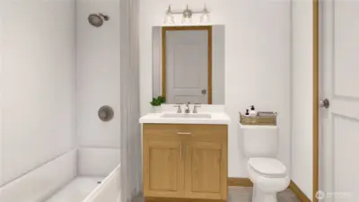 Full Bath.  This is an artists rendering and does not accurately depict interior finishes.